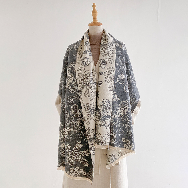 Pashmina Wrap Large - Women Scarf Paisley Floral Double Sided