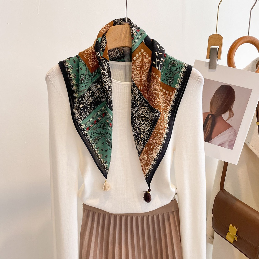 Tassel Scarf Women Square Cott - Ascot Neck Scarf recension och pris